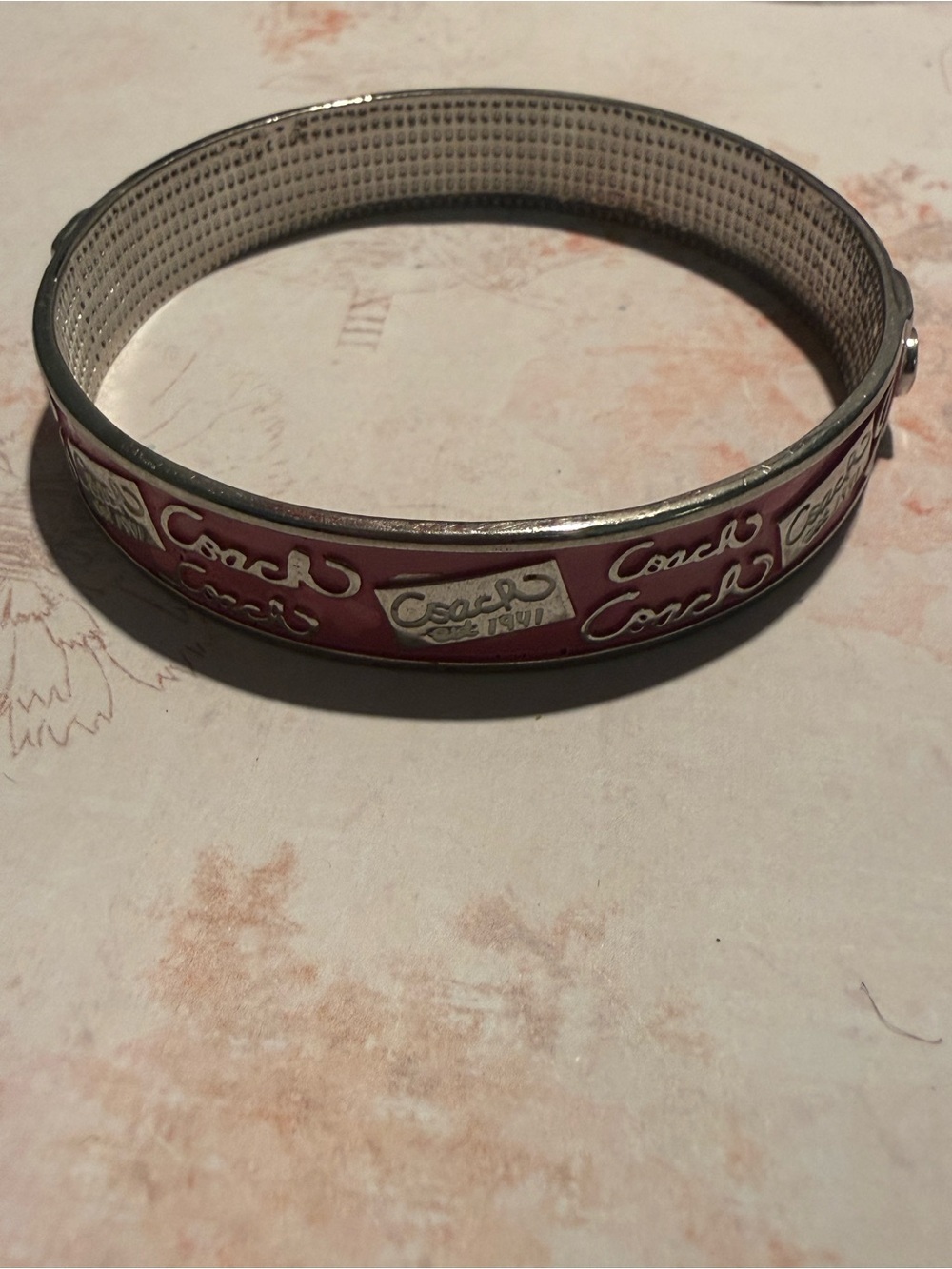 Pink Coach Bangle with Silver Accents